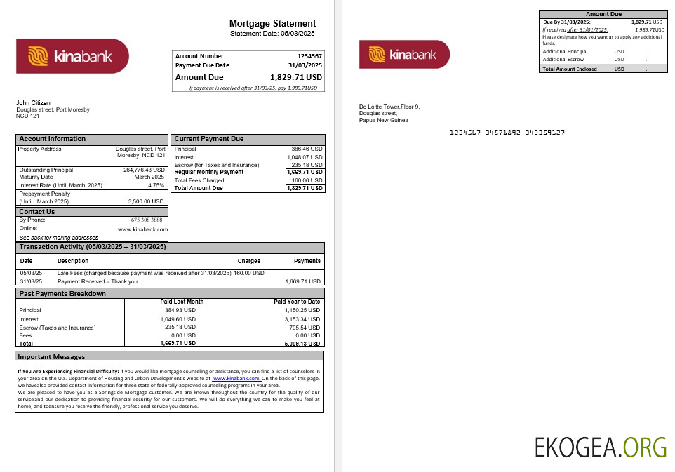 Papouasie , Nouvelle , Guinée Kina Securities Limites relevé d'hypothèque bancaire aux formats Word et PDF